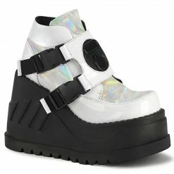 DEMONIA Stomp-15 Women's White Front Sheild Snap Buckles Ventilator Detail Boots