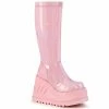 DEMONIA Stomp-200 Women's Pink Hologram Goth Wedge Platform Knee Boots