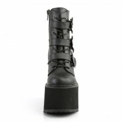 DEMONIA Swing-103 Goth Metal Bat Buckles 5.5" Platform Wedge Calf Ankle Boots