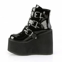 DEMONIA Swing-105 Black Patent Metal Plates Goth Platform Ankle Boots