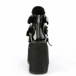 DEMONIA Swing-105 Black Patent Metal Plates Goth Platform Ankle Boots