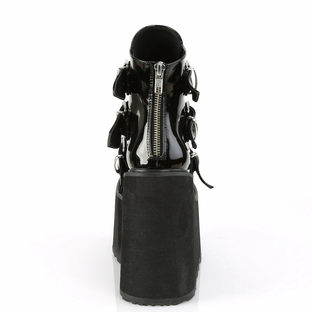 DEMONIA Swing-105 Black Patent Metal Plates Goth Platform Ankle Boots