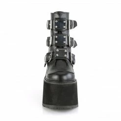 DEMONIA Swing-105 Black Vegan Leather Metal Plates Goth Platform Ankle Boots
