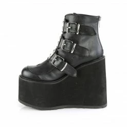 DEMONIA Swing-105 Black Vegan Leather Metal Plates Goth Platform Ankle Boots
