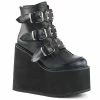 DEMONIA Swing-105 Black Vegan Leather Metal Plates Goth Platform Ankle Boots