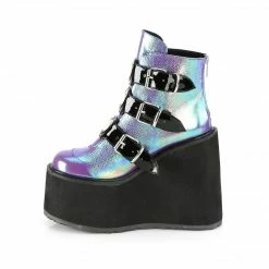 DEMONIA Swing-105 Purple Iridescent Metal Plates Goth Platform Ankle Boots