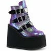 DEMONIA Swing-105 Purple Iridescent Metal Plates Goth Platform Ankle Boots