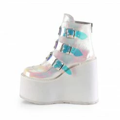 DEMONIA Swing-105 Pearl Iridescent Metal Plates Goth Platform Ankle Boots