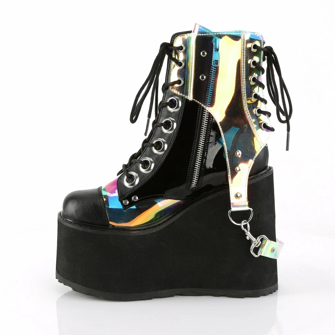 DEMONIA Swing-115 Black Removable Magic Mirror PVC Bondage Strap Goth Ankle Boot Boots