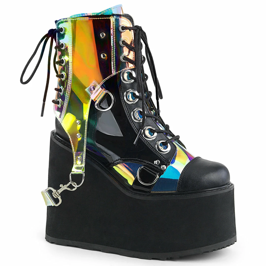 DEMONIA Swing-115 Black Removable Magic Mirror PVC Bondage Strap Goth Ankle Boot Boots