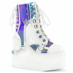Boots DEMONIA Swing-115 White Removable Magic Mirror PVC Bondage Strap Goth Ankle Boot