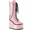 DEMONIA Swing-150 Pink Holographic Cyber Goth Removeable Chain 5.5" Wedge Boots