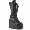 DEMONIA Swing-150 Black Vegan Leather Goth Removeable Chain Wedge Knee Boots