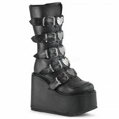 DEMONIA Swing-230 Women's Black Goth Heart Plates Platforms Boots