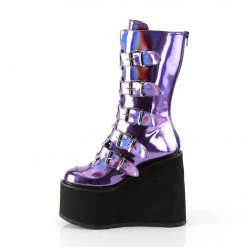 DEMONIA Swing-230 Women's Purple Hologram Goth Heart Plates Platforms Boots