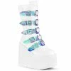 DEMONIA Swing-230 Women's White Goth Heart Plates Platforms Boots