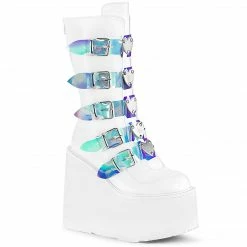 DEMONIA Swing-230 Women's White Goth Heart Plates Platforms Boots