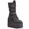 DEMONIA Swing-230G Black Glitter Heart Plates Festival Club Platform Boots