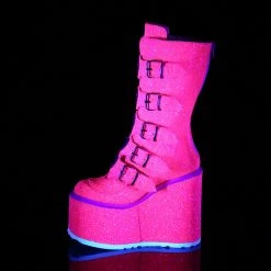DEMONIA Swing-230G Pink Glitter Heart Plates Festival Club Platform Boots
