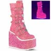 DEMONIA Swing-230G Pink Glitter Heart Plates Festival Club Platform Boots