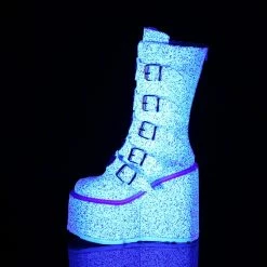 DEMONIA Swing-230G White Multi Glitter Heart Plates Festival Club Platform Boots