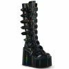 DEMONIA Swing-815 Holographic Goth Cyber Metal Plate Buckle 5.5" Platform Boots
