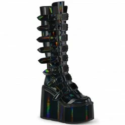 DEMONIA Swing-815 Holographic Goth Cyber Metal Plate Buckle 5.5" Platform Boots