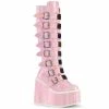 DEMONIA Swing-815 Pink Hologram Cyber Metal Plates Buckles 5.5" Platform Knee Boots