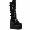DEMONIA Swing-815 Black Velvet Goth Cyber Metal Plate Buckle 5.5" Platform Boots