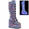 DEMONIA Swing-815 Reflective Cyber Metal Plates Buckles 5.5" Platform Knee Boots