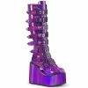 DEMONIA Swing-815 Purple Holograhpic Goth Cyber Metal Plate Buckle Platform Boots