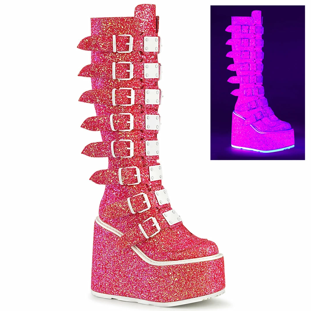 DEMONIA Swing-815UV Pink Glitter UV Reactive Boots
