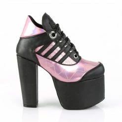 DISCONTINUED DEMONIA Torment-216 Hologram Spider Web Zig Zag Goth Platform Boots