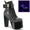 DEMONIA Torment-51 Women's Embroidered Spider Web Coffin Goth Platform Boots
