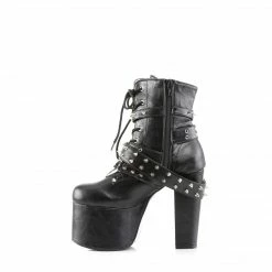 DEMONIA Torment-700 Black Goth Spikes Studs Heart O-Ring Platforms Ankle Boots