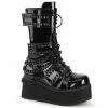 DEMONIA Trashville-138 Mens Black Patent Unisex Chain Studs Goth Boots Mens/Unisex