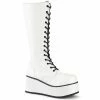 Mens/Unisex DEMONIA Trashville-502 Mens White Unisex Goth 17 Eyelet Platform Knee Boots