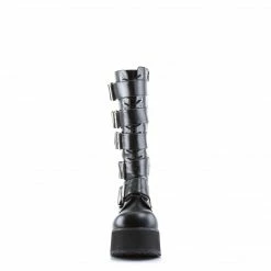 DEMONIA Trashville-518 Mens Black Vegan Leather Unisex Goth 5 Buckle Knee Boots