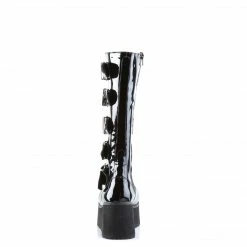 Mens/Unisex DEMONIA Trashville-518 Mens Black Patent Unisex Goth 5 Buckle Knee Boots