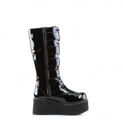 Mens/Unisex DEMONIA Trashville-518 Mens Black Patent Unisex Goth 5 Buckle Knee Boots