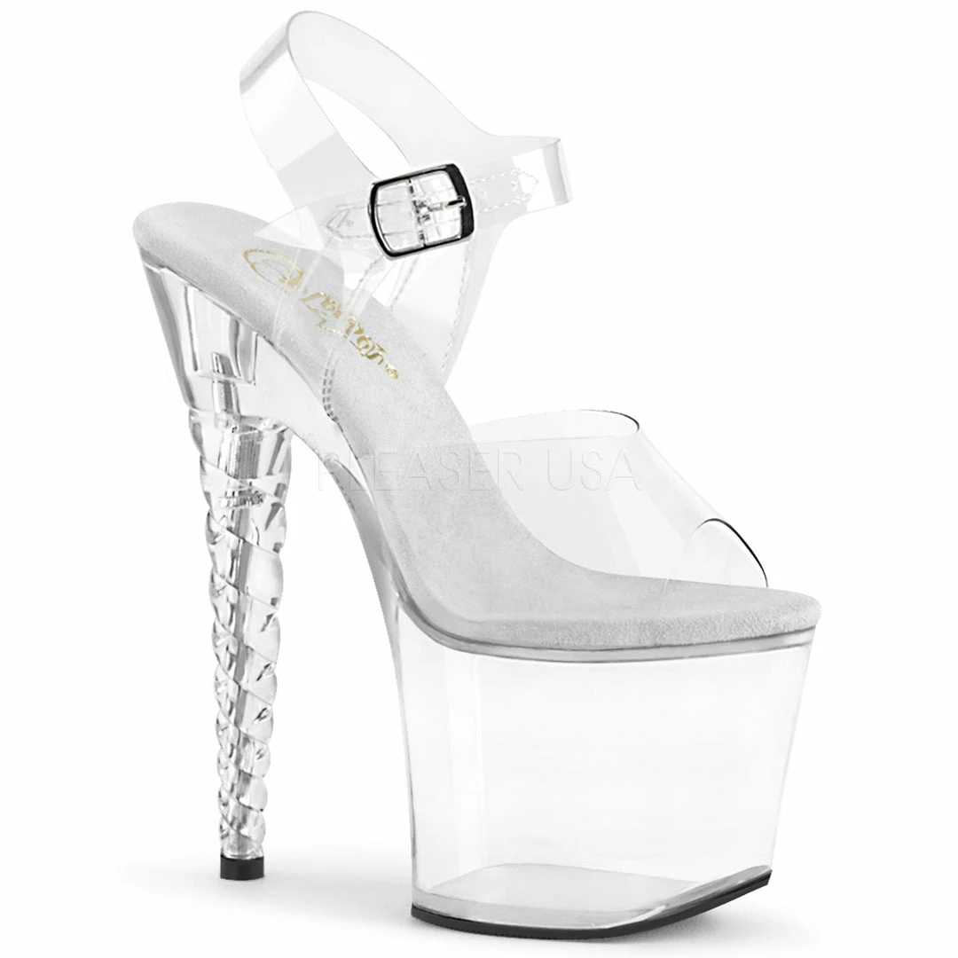 PLEASER Unicorn-708 Clear Ankle Strap Stripper Pole Dancer Platforms 7" Heels