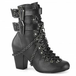 A Shoe Addiction DEMONIA VIVIKA-128 Black Vegan Leather Chains Coffin Goth Vampire 3" Boots