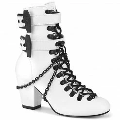 A Shoe Addiction DEMONIA VIVIKA-128 White Vegan Leather Chains Coffin Goth Vampire 3" Boots