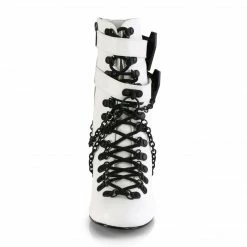 A Shoe Addiction DEMONIA VIVIKA-128 White Vegan Leather Chains Coffin Goth Vampire 3" Boots