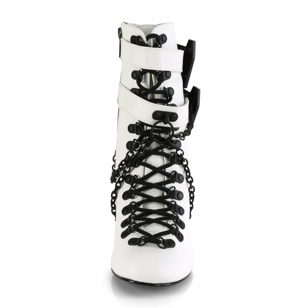 A Shoe Addiction DEMONIA VIVIKA-128 White Vegan Leather Chains Coffin Goth Vampire 3" Boots