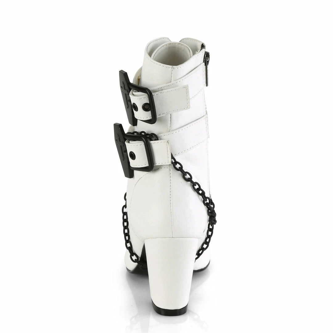 A Shoe Addiction DEMONIA VIVIKA-128 White Vegan Leather Chains Coffin Goth Vampire 3" Boots