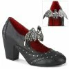 A Shoe Addiction DEMONIA Vivika-32 Black Goth Bat Buckle Studs Wingtip Cuban Block 3" Pumps Heels