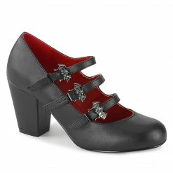 A Shoe Addiction DEMONIA Vivika-38 Black Goth 3 Bat Buckles Maryjanes 3" Cuban Block Heels