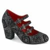 A Shoe Addiction DEMONIA Vivika-38 Black Silver Goth 3 Bat Buckles Maryjanes 3" Cuban Block Heels