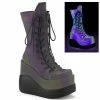 DEMONIA Void-118 Women's Green Reflective Goth Cyber Tiered Platform Boots
